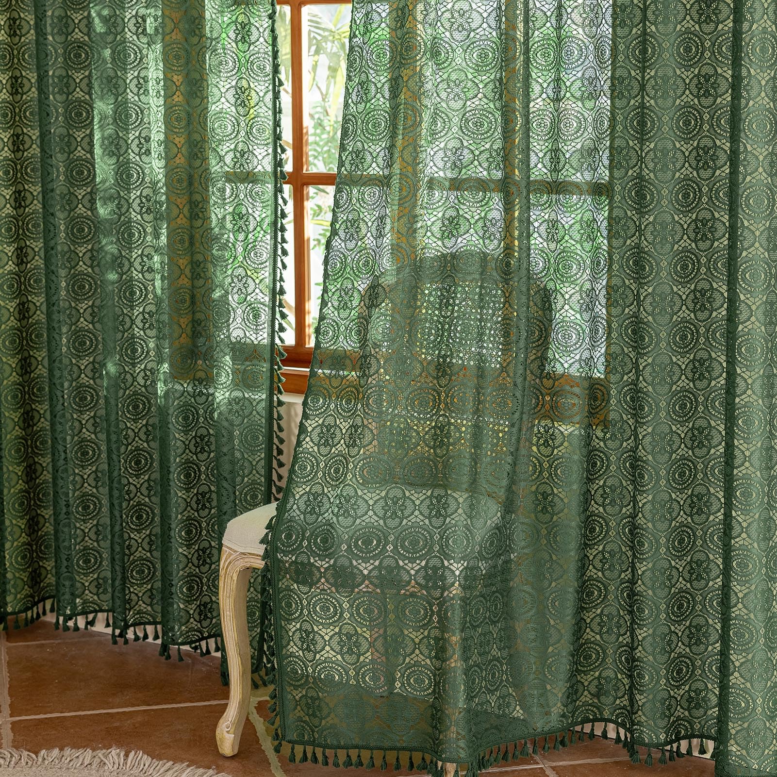 Amazon.com: Kotile Emerald Green Lace Curtain 63 Inch Length 1